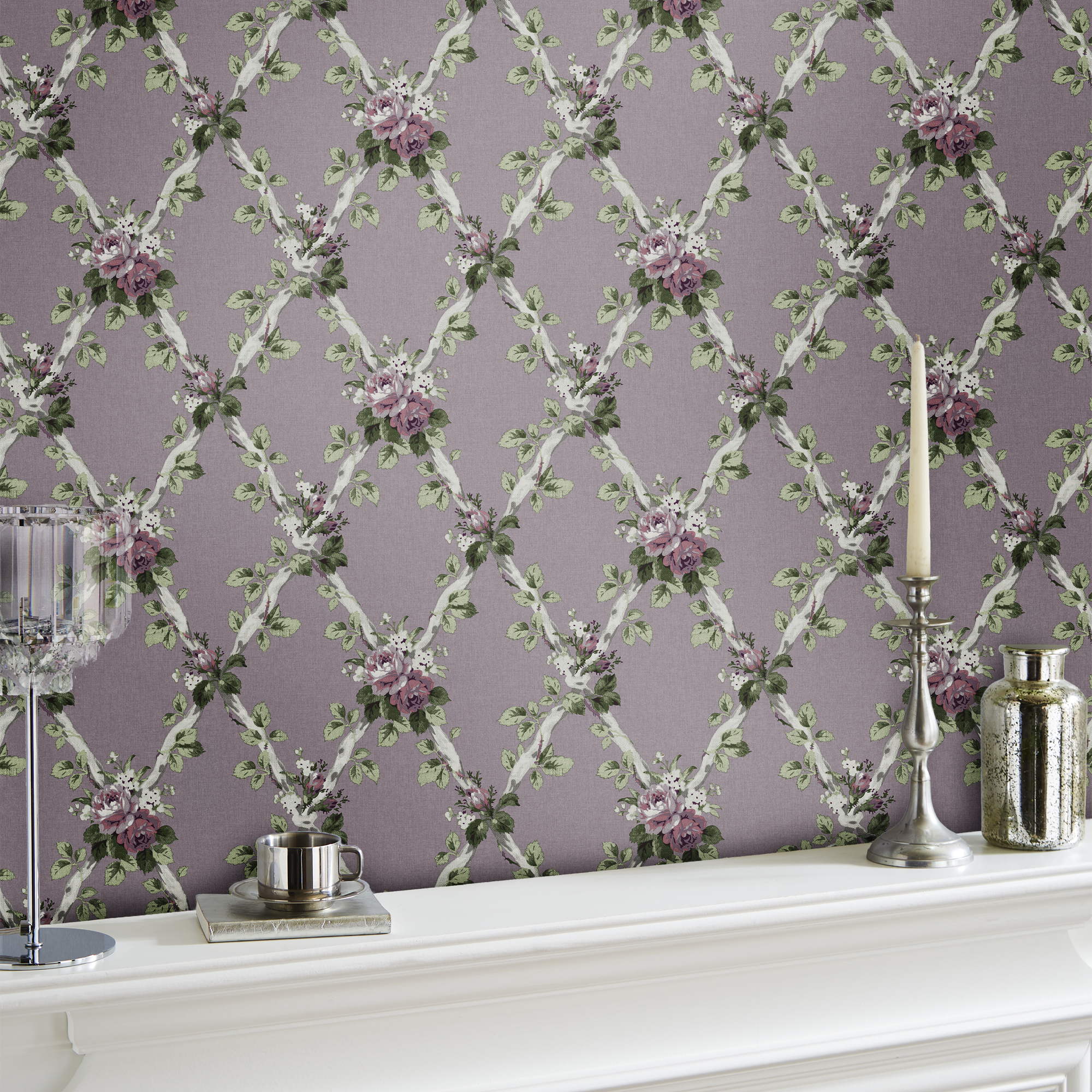 Elwyn Floral Wallpaper 115266 By Laura Ashley In Grape Purple